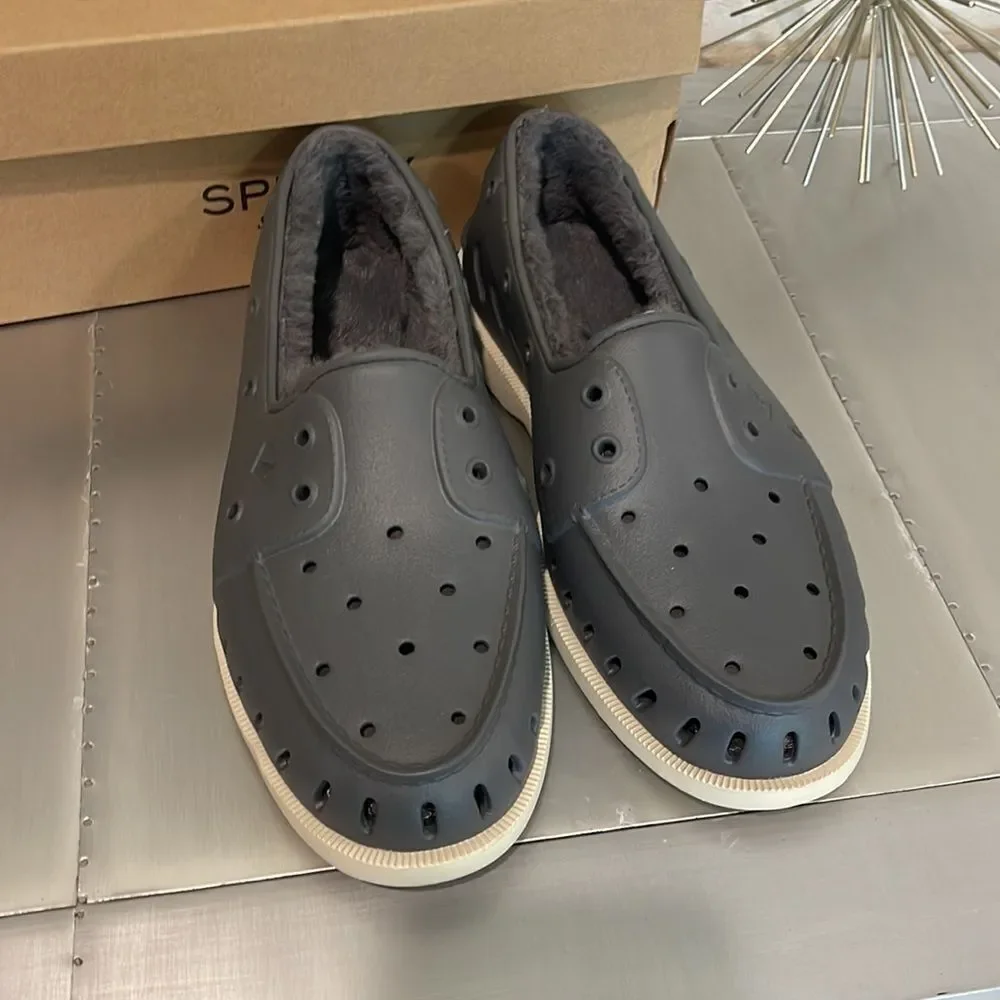 Sperry‎ Top-Sider Float Cozy Faux-Fur Lined Boat Shoes Men's 10 GREY NWT